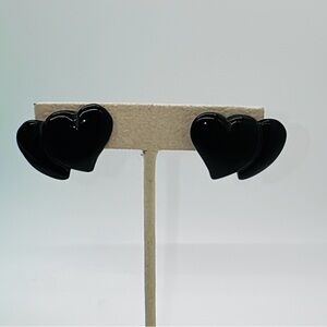Black Onyx Double Heart Earrings